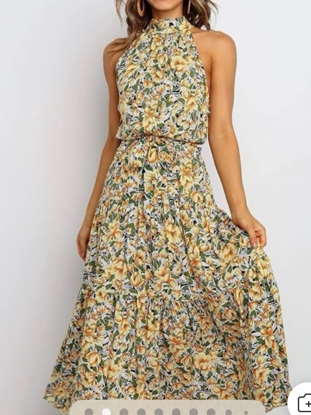 ANNA-KACI Floral Halter Maxi Dress in Yellow size small